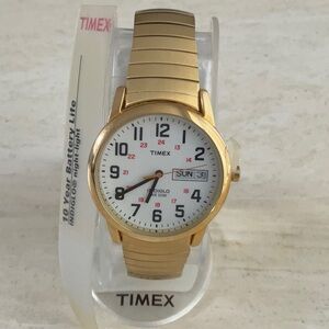 Timex Easy Reader Watch Day Date 35mm Expansion Band Men’s Gold Tone Indiglo New